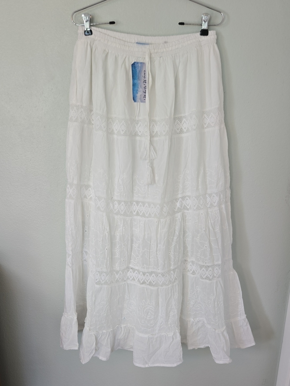 White Waves | NWT White Cotton Eyelet Boho Maxi Skirt Size XXL